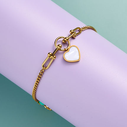 Pulsera De Cadena De Acero Inoxidable Con Colgante De Corazón Blanco