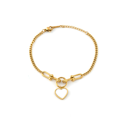 Pulsera De Cadena De Acero Inoxidable Con Colgante De Corazón Blanco