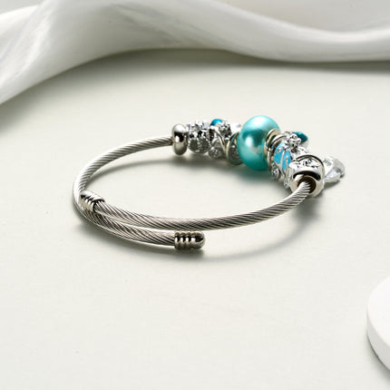 Pulsera Brazalete De Acero Inoxidable Plateado Con Colgantes Diferente