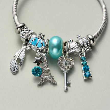 Pulsera Brazalete De Acero Inoxidable Plateado Con Colgantes Diferente