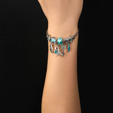 Pulsera Brazalete De Acero Inoxidable Plateado Con Colgantes Diferente