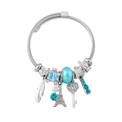 Pulsera Brazalete De Acero Inoxidable Plateado Con Colgantes Diferente