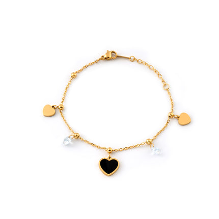 Pulsera De Cadena Con Colgante De Corazón Negro Y Zirconias, Elegante