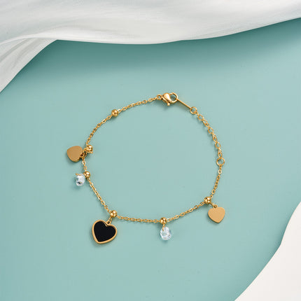 Pulsera De Cadena Con Colgante De Corazón Negro Y Zirconias, Elegante
