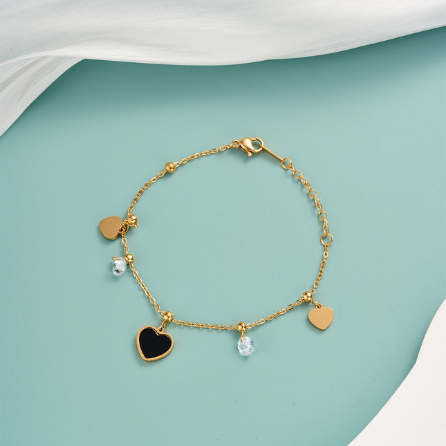 Pulsera De Cadena Con Colgante De Corazón Negro Y Zirconias, Elegante