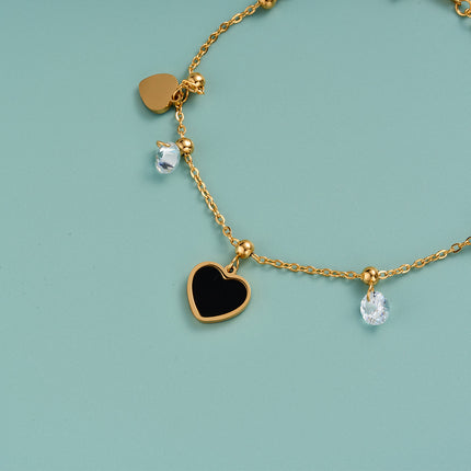 Pulsera De Cadena Con Colgante De Corazón Negro Y Zirconias, Elegante