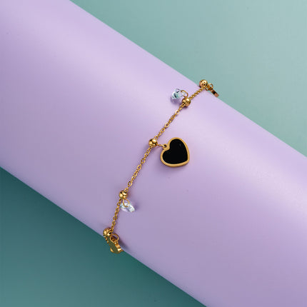 Pulsera De Cadena Con Colgante De Corazón Negro Y Zirconias, Elegante