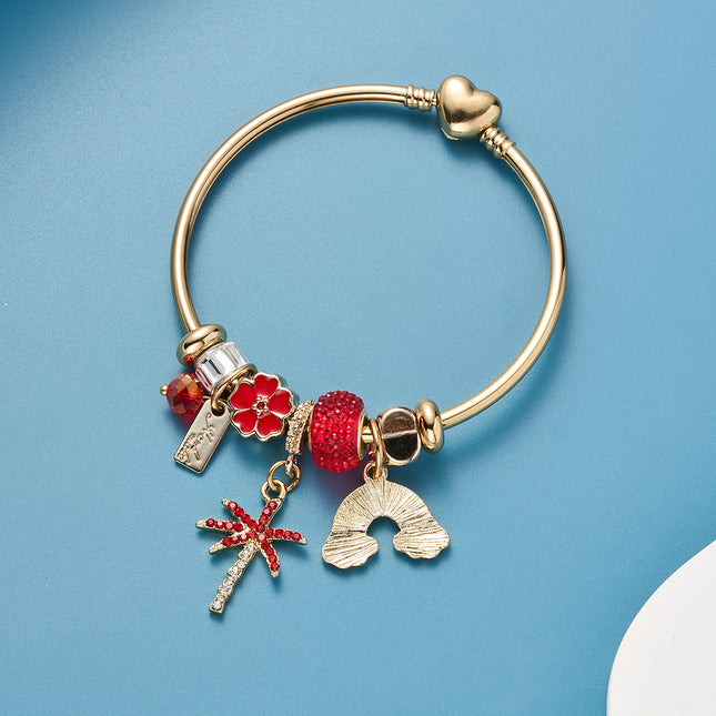 Pulsera Brazalete De Acero Inoxidable Con Colgantes De Árbol, Arcoíris