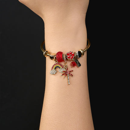 Pulsera Brazalete De Acero Inoxidable Con Colgantes De Árbol, Arcoíris