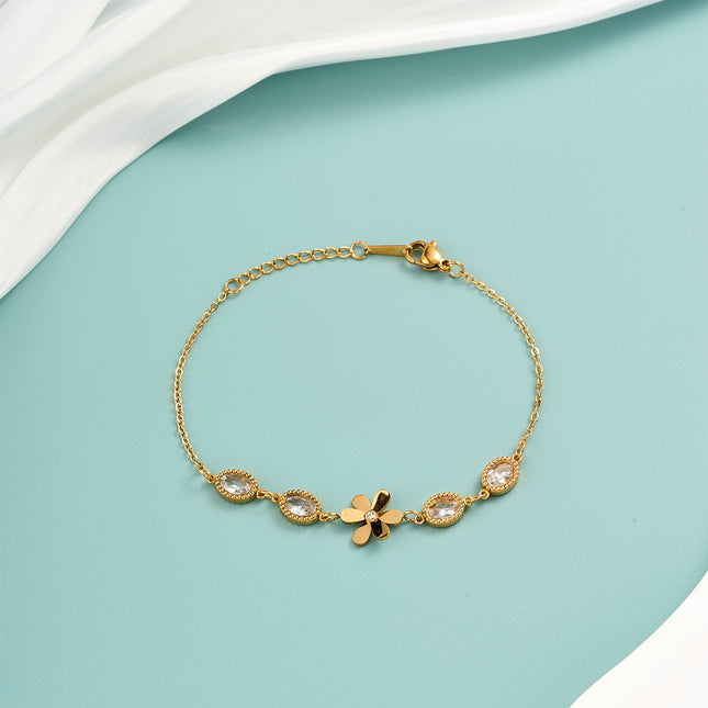 Pulsera De Acero Inoxidable Dorado Con Colgante De Flor De Margarita