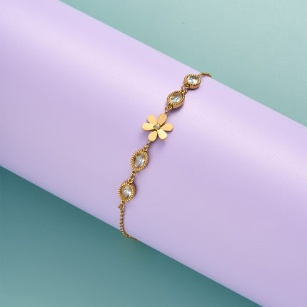 Pulsera De Acero Inoxidable Dorado Con Colgante De Flor De Margarita
