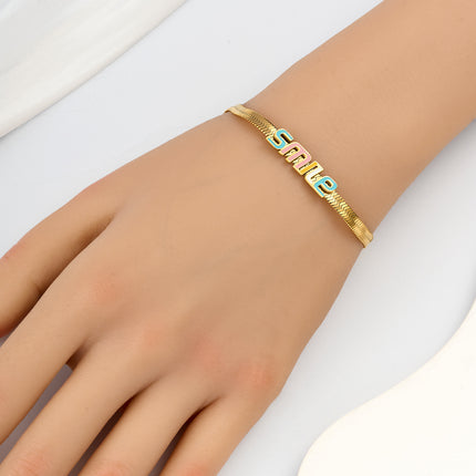 Pulsera Dorada Con Letras de Colores "SMILE" Y Cadena Serpiente