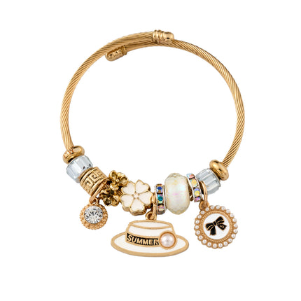 Pulsera De Acero Inoxidable Dorado Con Colgante De Sombrero Blanco Elegante