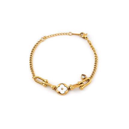 Pulsera De Acero Inoxidable De Cadena Con Colgante De Flor Blanca