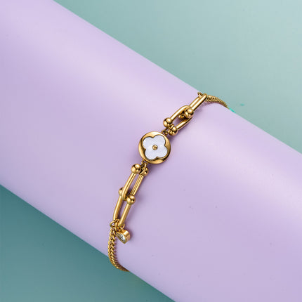 Pulsera De Acero Inoxidable De Cadena Con Colgante De Flor Blanca