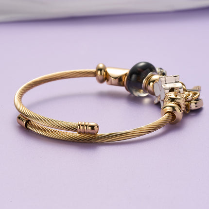Pulsera De Acero Inoxidable Dorado Con Colgantes De Llave Negra