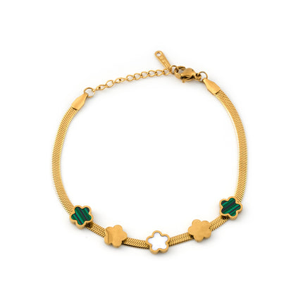 Pulsera De Acero Inoxidable Cadena De Dorada Con Flores De Tres Colores