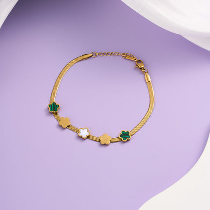 Pulsera De Acero Inoxidable Cadena De Dorada Con Flores De Tres Colores