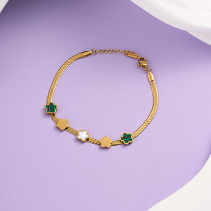 Pulsera De Acero Inoxidable Cadena De Dorada Con Flores De Tres Colores