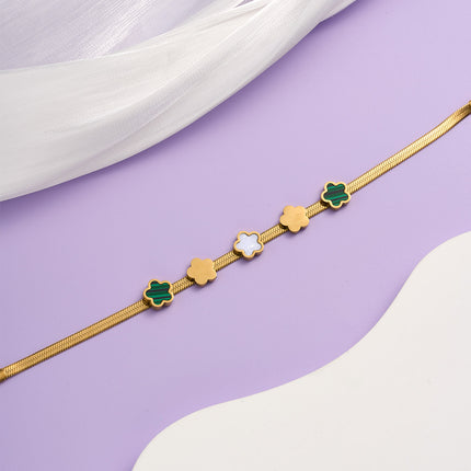 Pulsera De Acero Inoxidable Cadena De Dorada Con Flores De Tres Colores