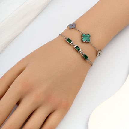 Pulsera De Acero Inoxidable Con Detalle De Trébol Verde Estilo Moderno
