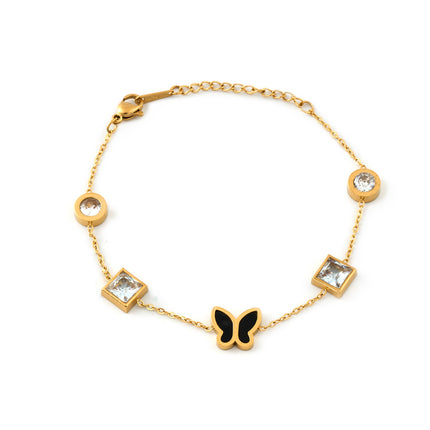 Pulsera De Cadena Con Mariposa Negra Y Detalles De Zirconia