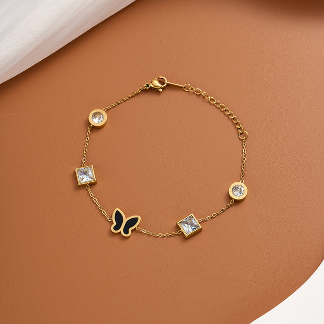 Pulsera De Cadena Con Mariposa Negra Y Detalles De Zirconia