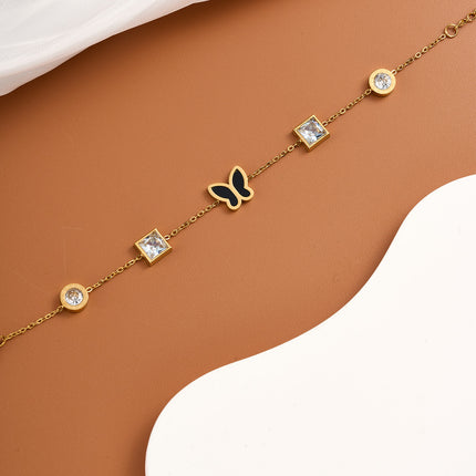 Pulsera De Cadena Con Mariposa Negra Y Detalles De Zirconia