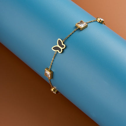 Pulsera De Cadena Con Mariposa Negra Y Detalles De Zirconia