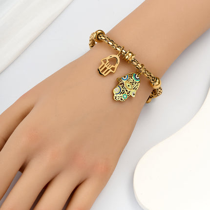 Pulsera De Acero Inoxidable Con Manos De Diablo, Ojo Y Circonita Blanca