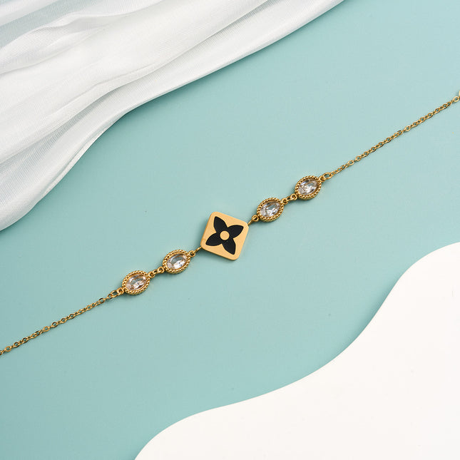 Pulsera De Cadena De Trébol Y Detalles De Zirconia De Moda Femenina