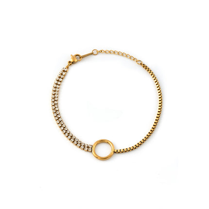 Pulsera Con Círculo Central, Cadena De Zirconias Y Cuadrados
