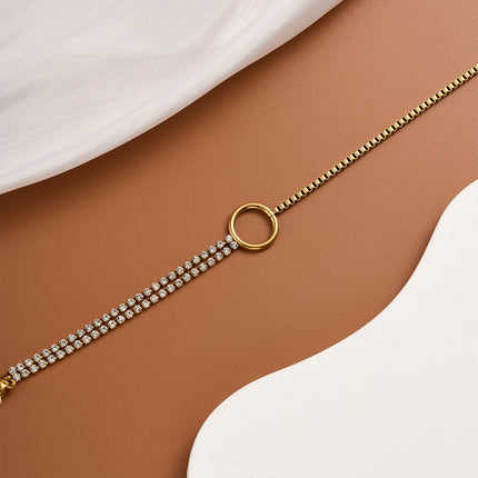 Pulsera Con Círculo Central, Cadena De Zirconias Y Cuadrados