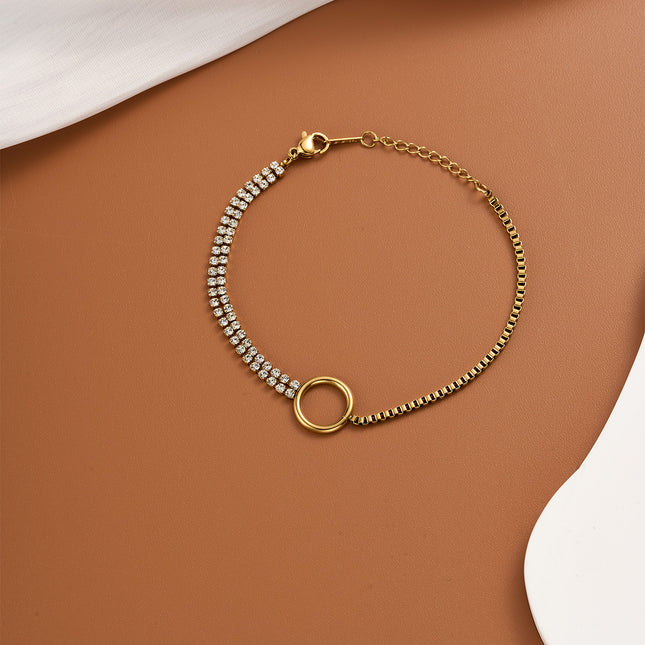 Pulsera Con Círculo Central, Cadena De Zirconias Y Cuadrados