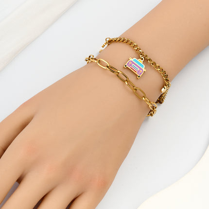 Pulsera De Doble Cadena Con Colgante De Corazón Y Automóvil Colorido