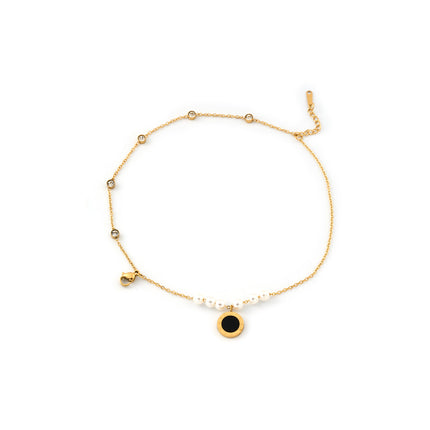 Pulsera De Cadena Con Círculo Negro Y Números Romanos Elegante