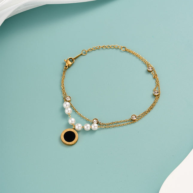 Pulsera De Cadena Con Círculo Negro Y Números Romanos Elegante