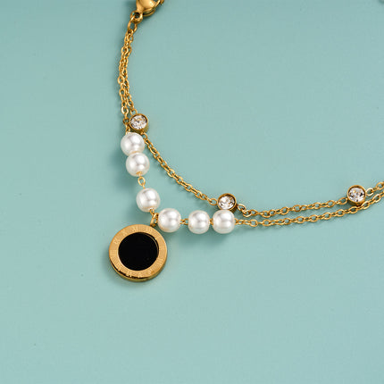 Pulsera De Cadena Con Círculo Negro Y Números Romanos Elegante