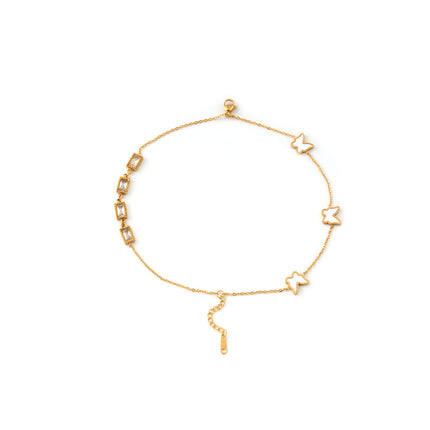 Pulsera De Cadena Con Mariposa Blanca Y Cristal Rectangular