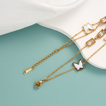Pulsera De Cadena Con Mariposa Blanca Y Cristal Rectangular