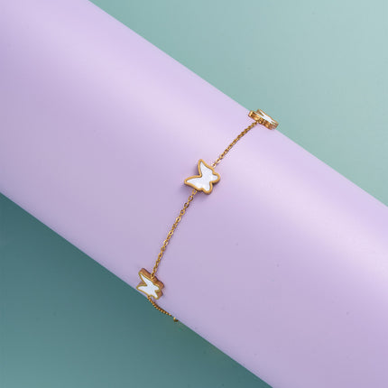 Pulsera De Cadena Con Mariposa Blanca Y Cristal Rectangular