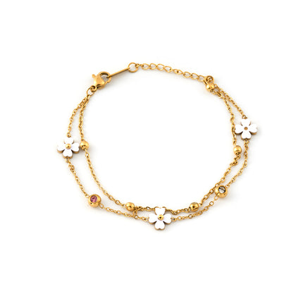 Pulsera De Cadena Moda Con Flor Blanca Y Detalles De Zirconia