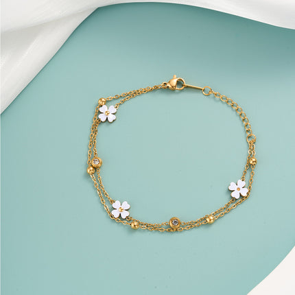 Pulsera De Cadena Moda Con Flor Blanca Y Detalles De Zirconia