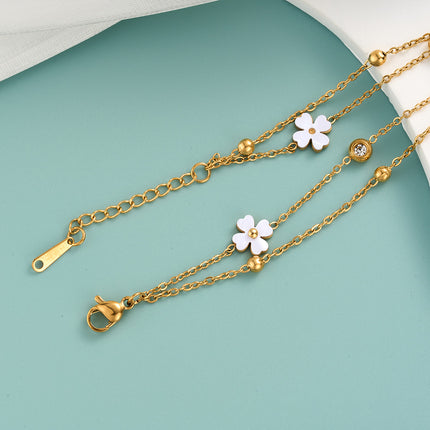 Pulsera De Cadena Moda Con Flor Blanca Y Detalles De Zirconia