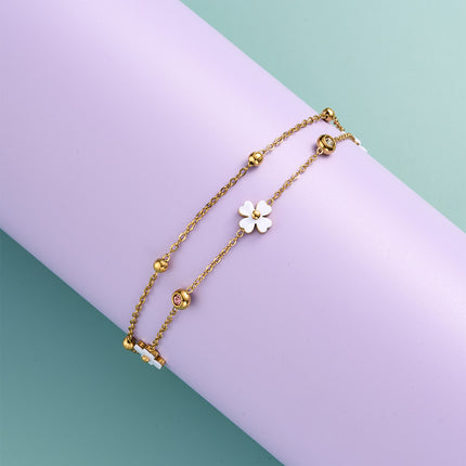 Pulsera De Cadena Moda Con Flor Blanca Y Detalles De Zirconia