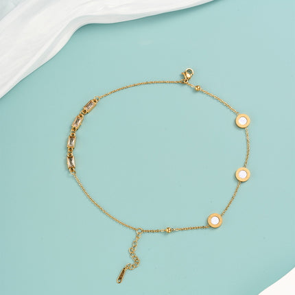 Pulsera De Cadena Con Círculo Romano Blanco Y Zirconia Rectangular