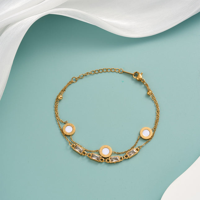 Pulsera De Cadena Con Círculo Romano Blanco Y Zirconia Rectangular