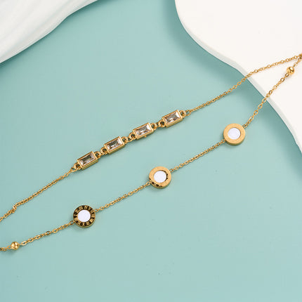 Pulsera De Cadena Con Círculo Romano Blanco Y Zirconia Rectangular