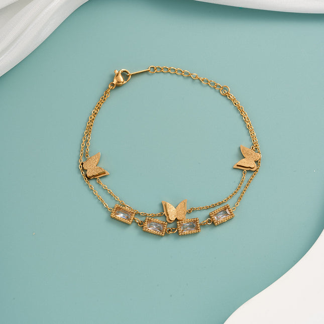 Pulsera De Mariposa Dorada Mate Con Detalles Brillantes Elegante