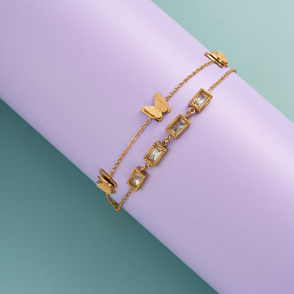 Pulsera De Mariposa Dorada Mate Con Detalles Brillantes Elegante
